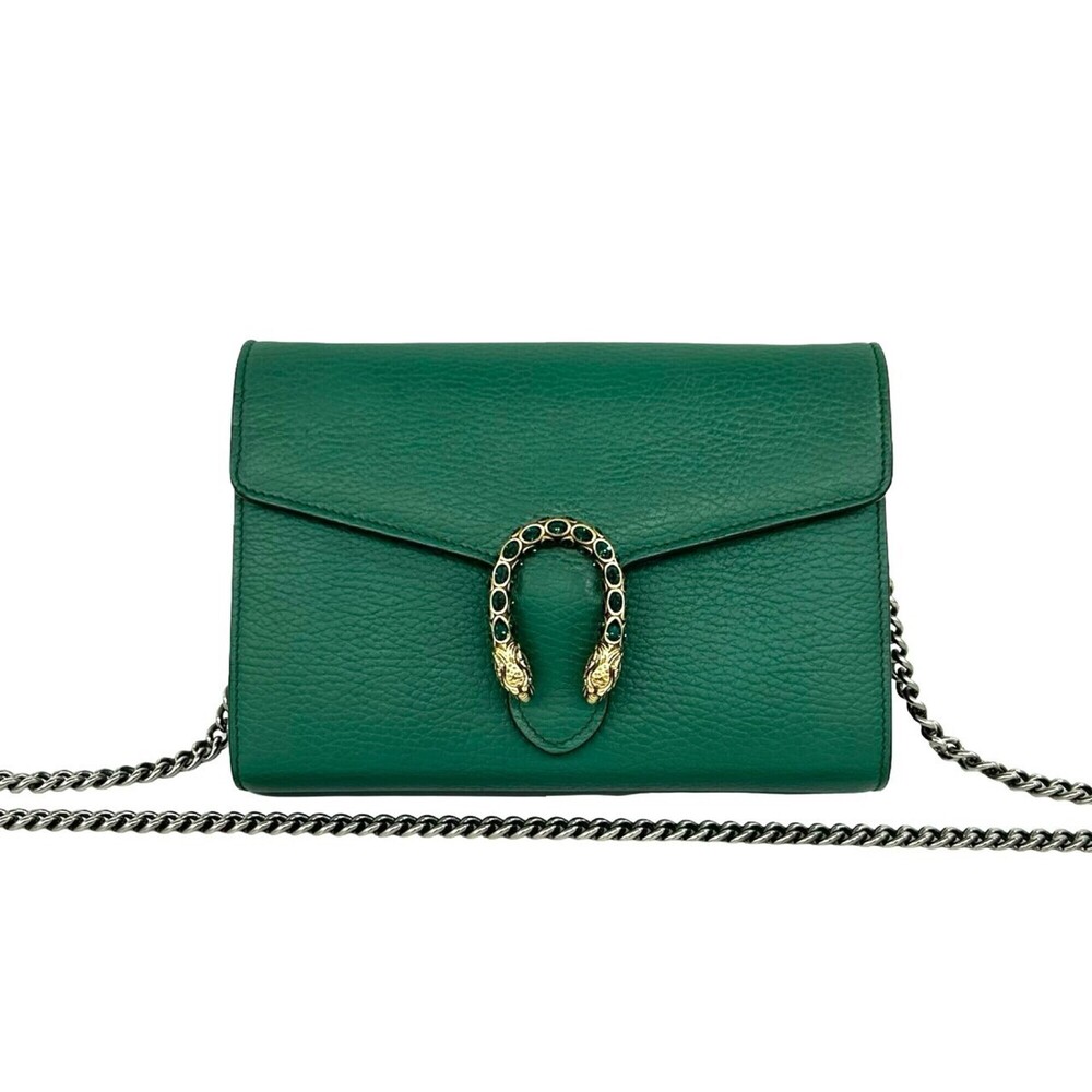 GUCCI Dionysus motif leather chain mini shoulder bag/pouch, green, item numbe...